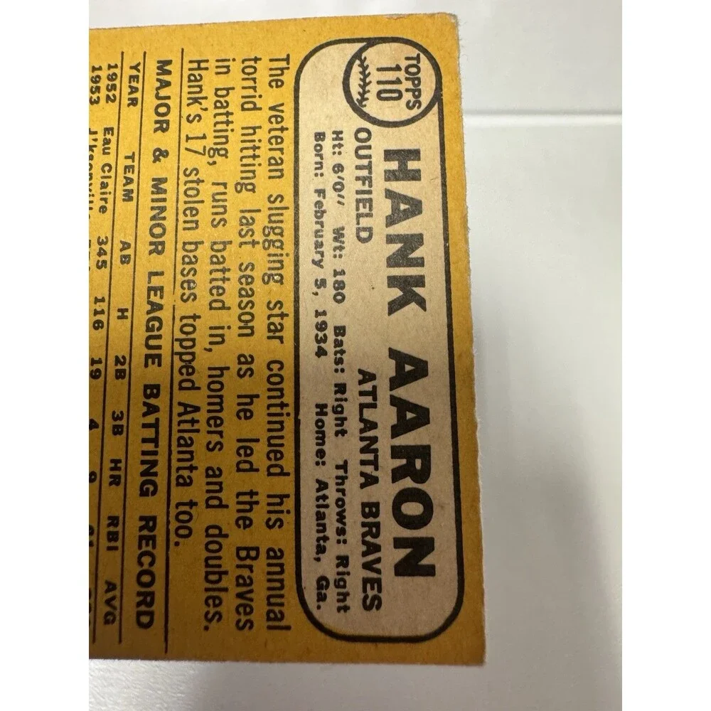 68 Topps Vintage A Legend Hank Aaron #110 Clean Weak Corners HOF Atlanta Braves
